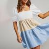 imageShy Velvet Womens Casual Party Mini Summer Dresses Square Neck Short Bubble Sleeve Babydoll DressKhaki Blue