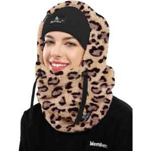 imageShy Velvet Balaclava WindResistant Winter Face MaskFleece Ski Mask for Men and WomenWarm Face Cover Hat Cap ScarfLeopard