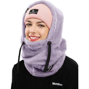 imageShy Velvet Balaclava WindResistant Winter Face MaskFleece Ski Mask for Men and WomenWarm Face Cover Hat Cap ScarfPurple