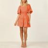 imageShy Velvet Womens Summer Dress Square Neck Short Sleeves Crossover Waist Casual Party Mini DressOrange
