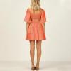 imageShy Velvet Womens Summer Dress Square Neck Short Sleeves Crossover Waist Casual Party Mini DressOrange