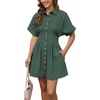 image:imageShy Velvet Womens Mini Shirt Dress Casual Button Down Short Sleeve Collared Summer DressesAvocado Green