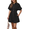 image:imageShy Velvet Womens Mini Shirt Dress Casual Button Down Short Sleeve Collared Summer DressesBlack