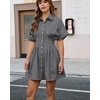 image:imageShy Velvet Womens Mini Shirt Dress Casual Button Down Short Sleeve Collared Summer DressesBlack Stripe