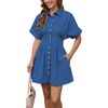 image:imageShy Velvet Womens Mini Shirt Dress Casual Button Down Short Sleeve Collared Summer DressesBlue