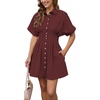 image:imageShy Velvet Womens Mini Shirt Dress Casual Button Down Short Sleeve Collared Summer DressesBurgundy