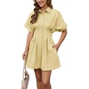 image:imageShy Velvet Womens Mini Shirt Dress Casual Button Down Short Sleeve Collared Summer DressesButter Yellow