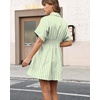 image:imageShy Velvet Womens Mini Shirt Dress Casual Button Down Short Sleeve Collared Summer DressesGreen Stripe