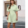 image:imageShy Velvet Womens Mini Shirt Dress Casual Button Down Short Sleeve Collared Summer DressesGreen Stripe