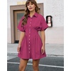 image:imageShy Velvet Womens Mini Shirt Dress Casual Button Down Short Sleeve Collared Summer DressesMagenta