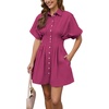 image:imageShy Velvet Womens Mini Shirt Dress Casual Button Down Short Sleeve Collared Summer DressesMagenta