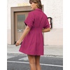 image:imageShy Velvet Womens Mini Shirt Dress Casual Button Down Short Sleeve Collared Summer DressesMagenta