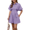 image:imageShy Velvet Womens Mini Shirt Dress Casual Button Down Short Sleeve Collared Summer DressesPurple