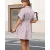 image:imageShy Velvet Womens Mini Shirt Dress Casual Button Down Short Sleeve Collared Summer DressesPurple Stripe