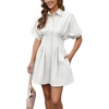 image:imageShy Velvet Womens Mini Shirt Dress Casual Button Down Short Sleeve Collared Summer DressesWhite
