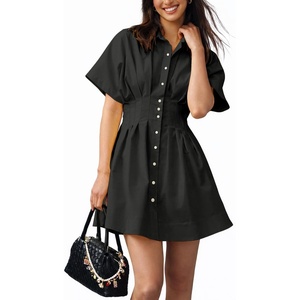 image:imageShy Velvet Womens Mini Shirt Dress Casual Button Down Short Sleeve Collared Summer DressesBlack