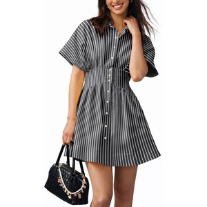 image:imageShy Velvet Womens Mini Shirt Dress Casual Button Down Short Sleeve Collared Summer DressesBlack Stripe
