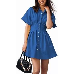 image:imageShy Velvet Womens Mini Shirt Dress Casual Button Down Short Sleeve Collared Summer DressesBlue