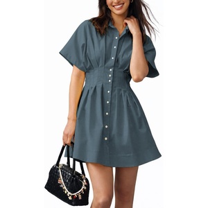 image:imageShy Velvet Womens Mini Shirt Dress Casual Button Down Short Sleeve Collared Summer DressesDusty Blue