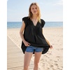 image:imageShy Velvet 2026 Summer Womens Boho Tunic Dress Oversized Flowy Cover Up Beach Vacation Dress with Scalloped Trim and PocketsBlack