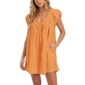 image:imageShy Velvet 2026 Summer Womens Boho Tunic Dress Oversized Flowy Cover Up Beach Vacation Dress with Scalloped Trim and PocketsCoral Orange