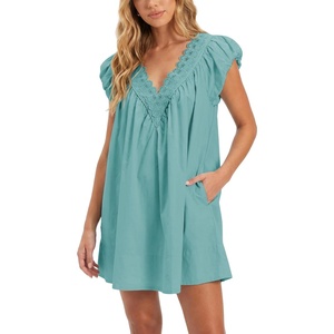 image:imageShy Velvet 2026 Summer Womens Boho Tunic Dress Oversized Flowy Cover Up Beach Vacation Dress with Scalloped Trim and PocketsTeal Blue