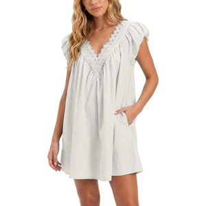 image:imageShy Velvet 2026 Summer Womens Boho Tunic Dress Oversized Flowy Cover Up Beach Vacation Dress with Scalloped Trim and PocketsWhite