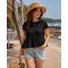 image:imageShy Velvet 2026 Womens Linen Blend Ruched Crop Tops Short Sleeve Tie Back Boho Summer TopsBlack