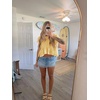 image:imageShy Velvet 2026 Womens Linen Blend Ruched Crop Tops Short Sleeve Tie Back Boho Summer TopsButter Yellow