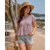 image:imageShy Velvet 2026 Womens Linen Blend Ruched Crop Tops Short Sleeve Tie Back Boho Summer TopsDusty Mauve
