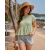 image:imageShy Velvet 2026 Womens Linen Blend Ruched Crop Tops Short Sleeve Tie Back Boho Summer TopsSage Green