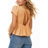 image:imageShy Velvet 2026 Womens Linen Blend Ruched Crop Tops Short Sleeve Tie Back Boho Summer TopsSoft Peach