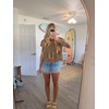 image:imageShy Velvet 2026 Womens Linen Blend Ruched Crop Tops Short Sleeve Tie Back Boho Summer TopsTaupe