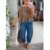 image:imageShy Velvet 2026 Womens Linen Blend Ruched Crop Tops Short Sleeve Tie Back Boho Summer TopsTaupe