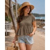 image:imageShy Velvet 2026 Womens Linen Blend Ruched Crop Tops Short Sleeve Tie Back Boho Summer TopsTaupe