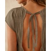 image:imageShy Velvet 2026 Womens Linen Blend Ruched Crop Tops Short Sleeve Tie Back Boho Summer TopsTaupe