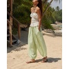image:imageShy Velvet Women Linen Blend Pants Lightweight Drawstring Elastic Waist Boho Summer Beach Vacation Pants with PocketsSage Green
