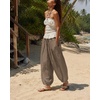 image:imageShy Velvet Women Linen Blend Pants Lightweight Drawstring Elastic Waist Boho Summer Beach Vacation Pants with PocketsTaupe