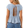image:imageShy Velvet 2026 Womens Linen Blend Ruched Crop Tops Short Sleeve Tie Back Boho Summer TopsLight Blue