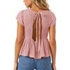 image:imageShy Velvet 2026 Womens Linen Blend Ruched Crop Tops Short Sleeve Tie Back Boho Summer TopsPink