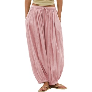 image:imageShy Velvet Women Linen Blend Pants Lightweight Drawstring Elastic Waist Boho Summer Beach Vacation Pants with PocketsSoft Pink