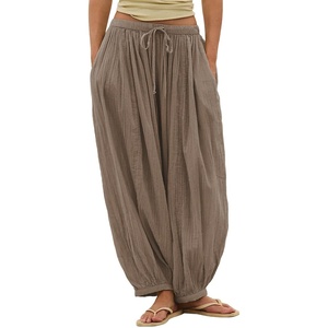 image:imageShy Velvet Women Linen Blend Pants Lightweight Drawstring Elastic Waist Boho Summer Beach Vacation Pants with PocketsTaupe