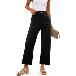 image:imageShy Velvet Womens Crop Wide Leg Pants High Waisted Stretchy Comfort Fabric Capri Pants for WomenBlack